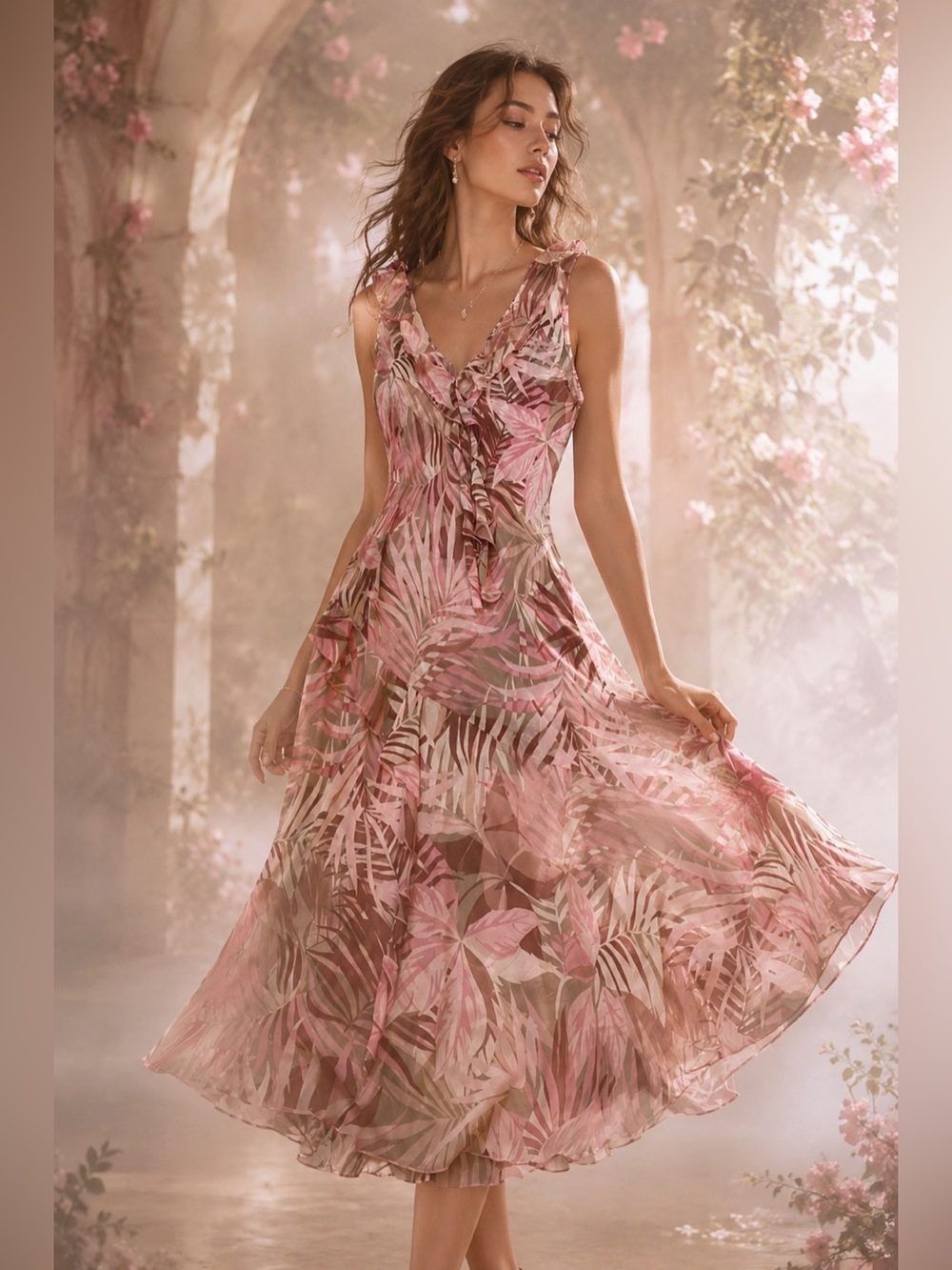 Vintage Midi Dress Ruffle Y2K Fairy Feminine Ethereal Coquette Semi Sheer